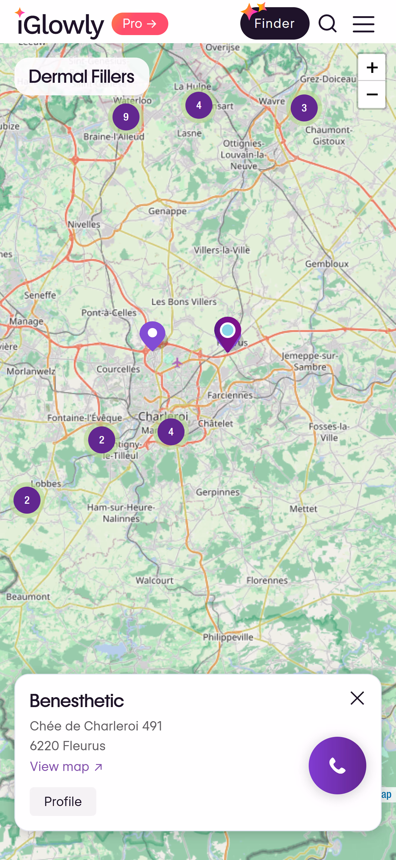 iGlowly provider map on mobile