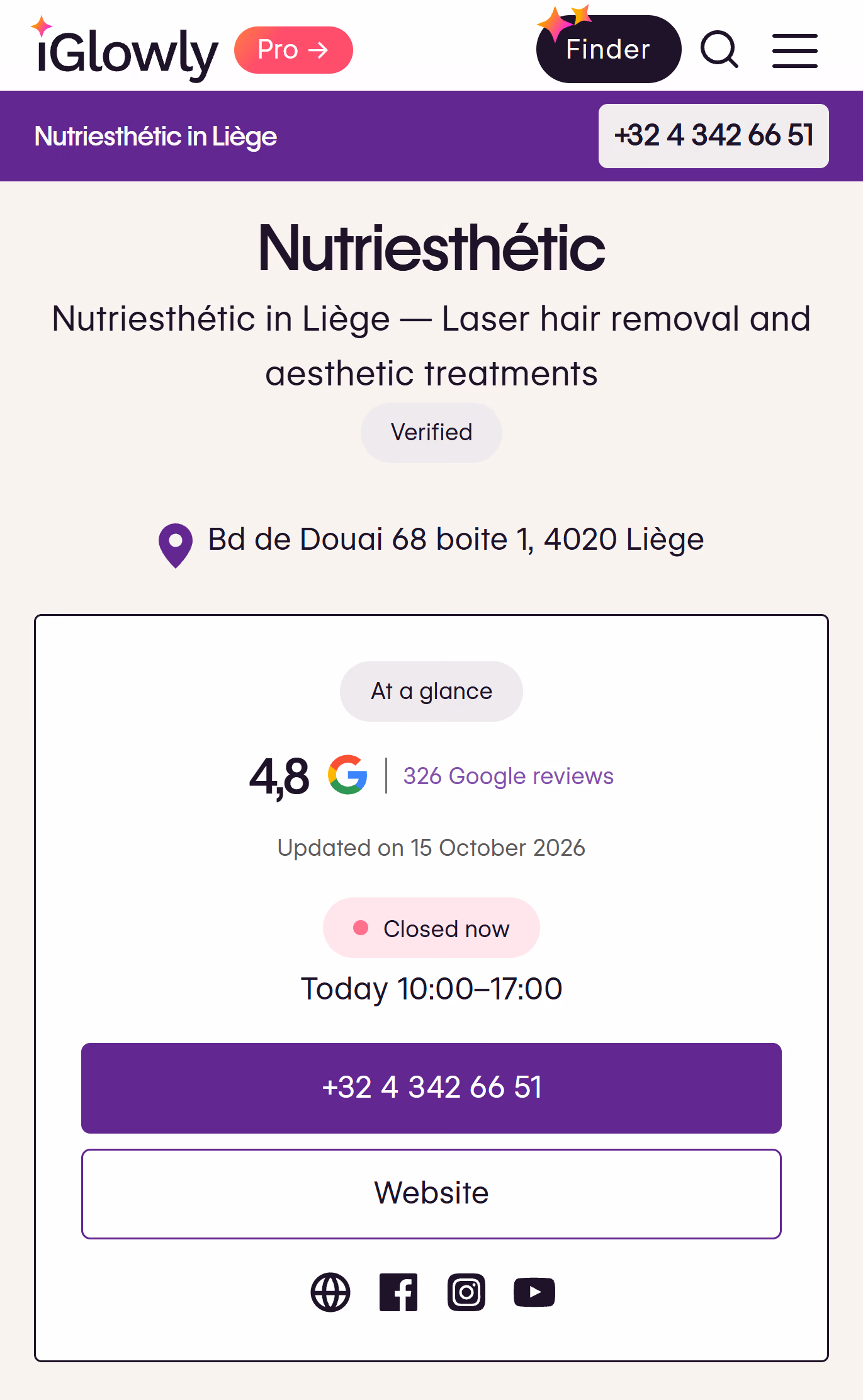iGlowly clinic profile on mobile